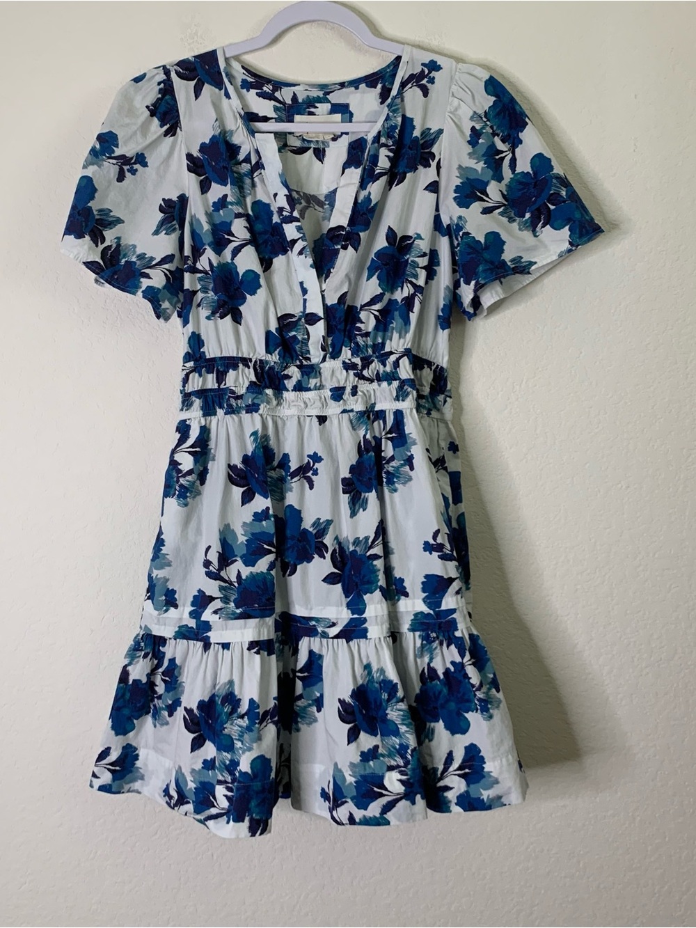 Anthropologie The Somerset Blue Floral Cotton Mini Dress Size Large - Picture 2 of 11